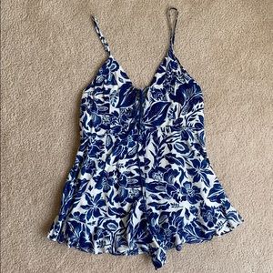 The Jetset Diaries blue and white floral romper